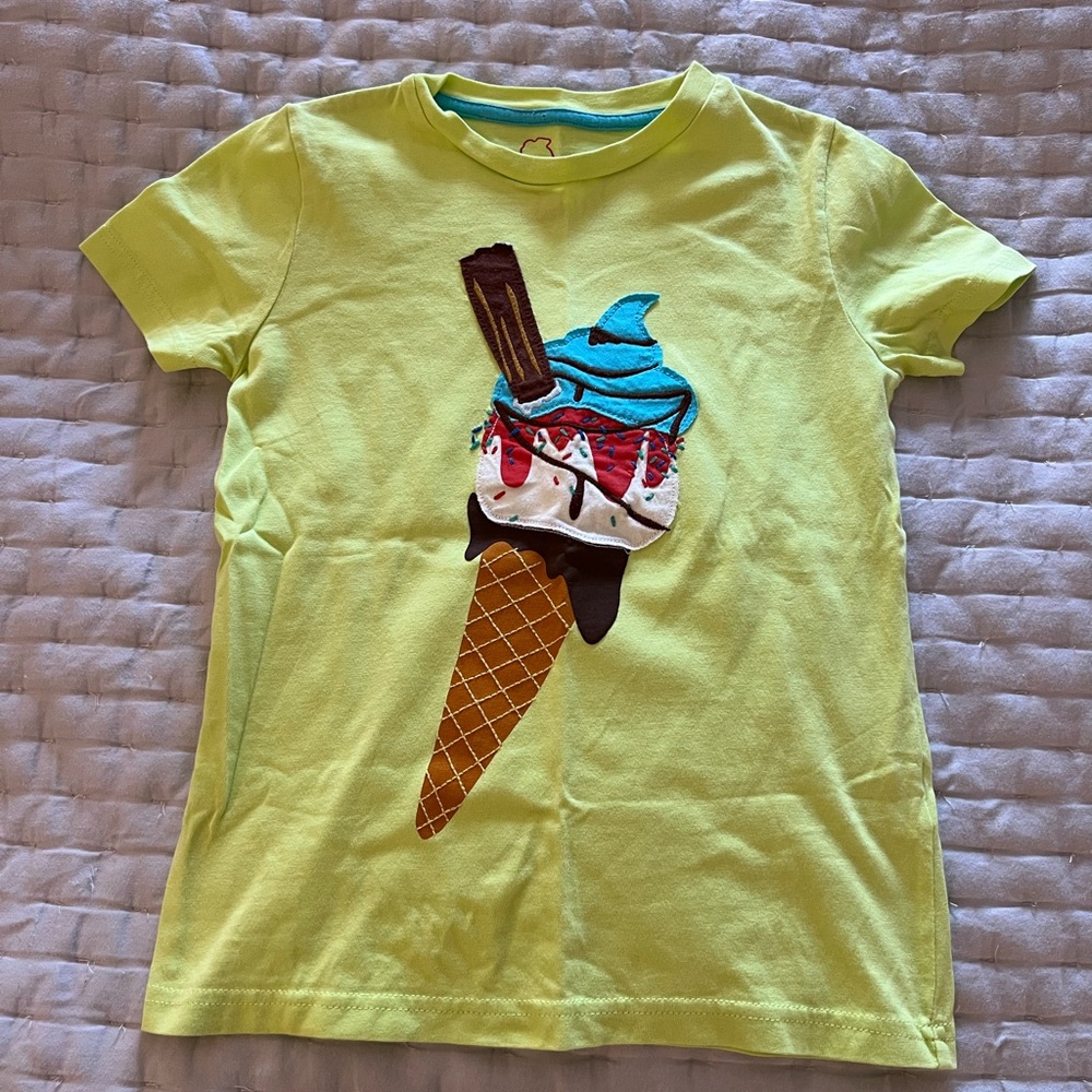 EUC Mini Boden Ice Cream Graphic Neon Green T-Shirt Size 7-8